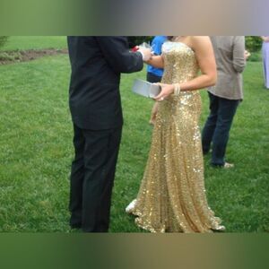 Gold, sequin prom, dress, homecoming long maxi dance size six 6